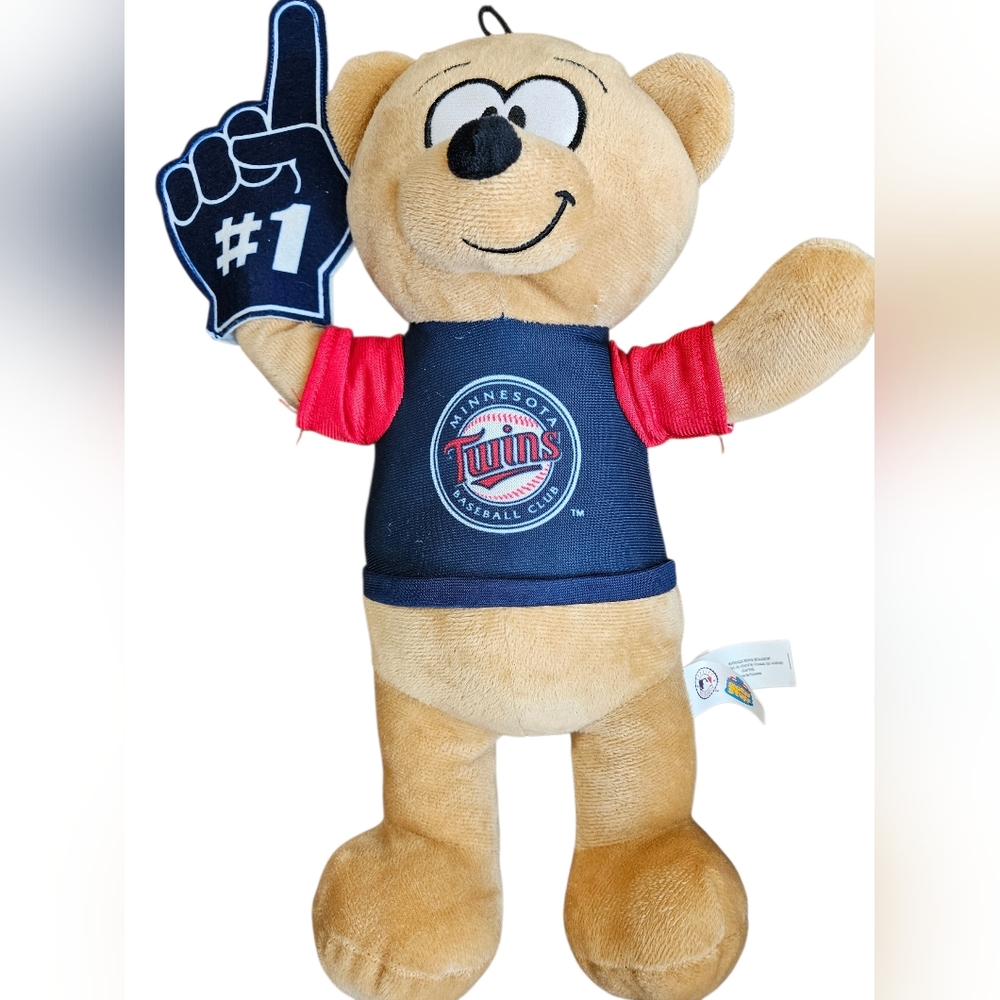 Minnesota Twins Stuffed Bear With #1 Foam Finger, MLB Genuine Merchandise